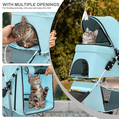 MoNiBloom 3 Wheels Pet Dog Cat Stroller for Small Medium Dogs Cats, Lightweight Foldable Jogger Stroller w/Storage Basket and Cup Holder, Mint Green - color: Mint Green
