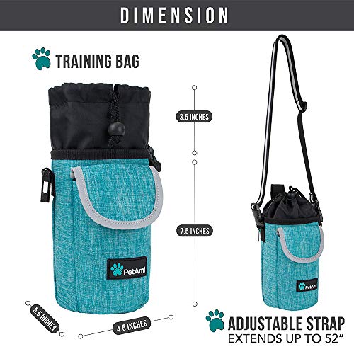 PetAmi Dog Treat Pouch, Large 3-Cup Dog Training Treat Bag with Poop Bag Dispenser, Hands-Free Waist Belt & Crossbody Strap, Reflective with Multiple Pockets & Belt Clip (Sea Blue) - color: Sea Blue