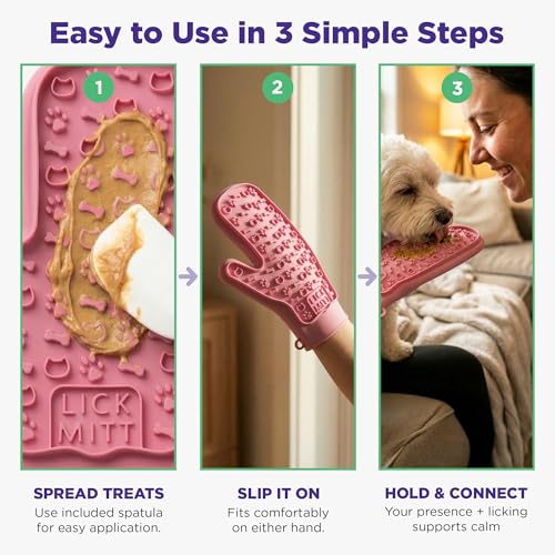 Lixy Pet LickMitt – Dual-Sided Calming & Grooming Mitt for Dogs and Cats – Human-Held Silicone Treat Mitt for Anxiety Relief, Bonding & Shedding – BPA-Free, Food-Grade, Easy Clean – Pink - color: Pink