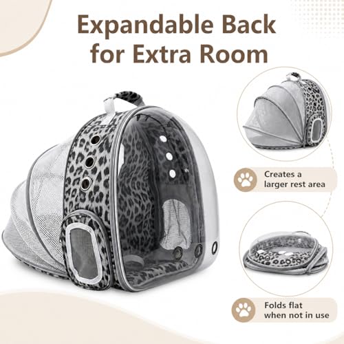 Expandable Cat Carrier Backpack for Cats & Dogs, Bubble Window Pet Travel Backpack with Breathable Mesh, Anti-Collapse Structure, Side Door, for Vet Visits, Hiking, Black and White Animal - color: Black and White Animal