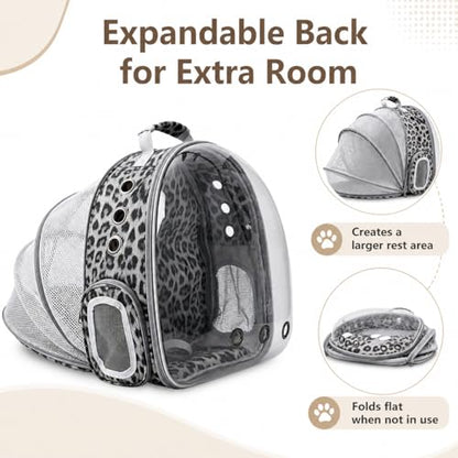 Expandable Cat Carrier Backpack for Cats & Dogs, Bubble Window Pet Travel Backpack with Breathable Mesh, Anti-Collapse Structure, Side Door, for Vet Visits, Hiking, Black and White Animal - color: Black and White Animal
