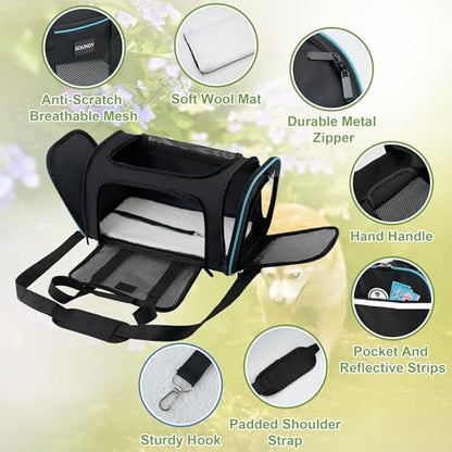 Soundy Large Cat Carrier Dog Carrier Under 25 Lbs,Collapsible Ventilated Portable Pet Bag with Soft Sided Breathable Mesh for Long Car Trips Maxi Load 2 Kittens or Small, Medium Dog (Large Black) - color: Black
