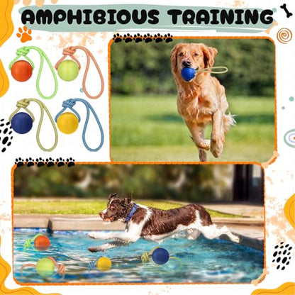 Skylety 4 Pack Floating Dog Toy with Rope Handle EVA Dog Bumper Throw Stick for Water Training Fetch Retrieving High Visibility Pool Water Toy for Beach Diving Pool Yard Summer Outdoor Play, Ball - style: Ball