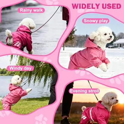 Dog Raincoat Waterproof Windproof Full Body Pet Jacket, Adjustable Reflective Puppy Rain Suit with Leash Hole, Lightweight Foldable Dog Coat for Small Medium Dogs(Pink, Large) - size: L(Length 13.4'')