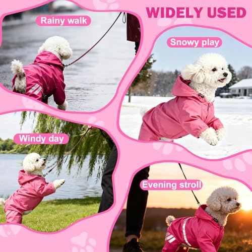 Dog Raincoat Waterproof Windproof Full Body Pet Jacket, Adjustable Reflective Puppy Rain Suit with Leash Hole, Lightweight Foldable Dog Coat for Small Medium Dogs(Pink, S) - size: S(Length 10'')