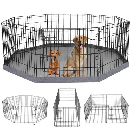 PETIME Foldable Metal Dog Exercise Pen/Pet Puppy Playpen Kennels Yard Fence Indoor/Outdoor 8 Panel 24" W x 30" H with Bottom Pad (with Bottom pad, 8 Panels 30" H) - color: Gray, size: 30''H