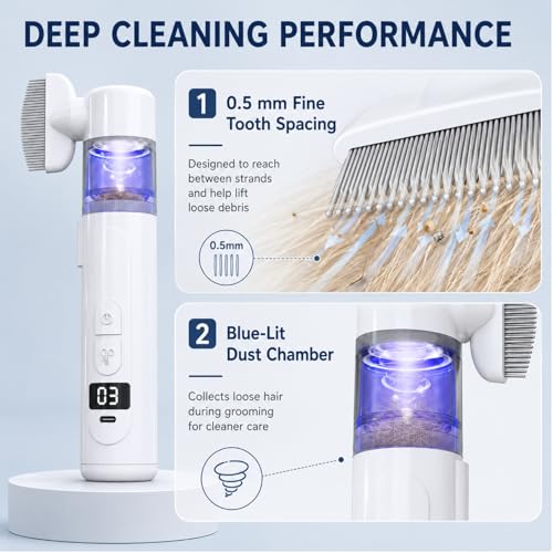 2 in 1 Pet Combs, Electric Pet Brush & Flea Comb, USB Rechargeable Detangling Brush & Lice Comb for Dogs,Cats Removes Fleas, Mats and Loose Hair for Long/Short Haired Pets