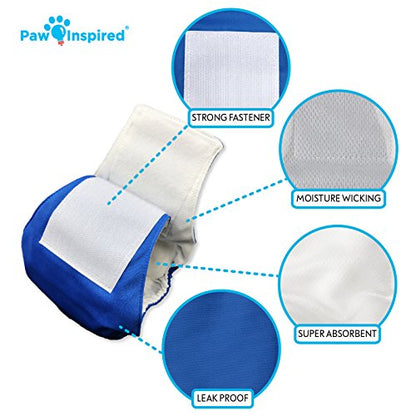 Paw Inspired Reusable, Washable Belly Bands for Male Dogs (X-Small, 3 Count) with Disposable Diaper Liner Inserts (30 Count)