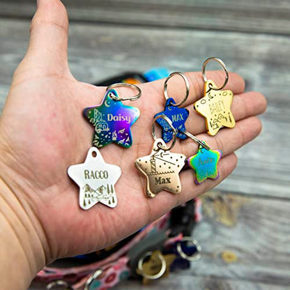Personalized Dog Tag with 5 Lines of Custom Deep Engraved Durable Stainless Steel Pet ID Name Tag Designer Small Size Star - size: Small, style: Star