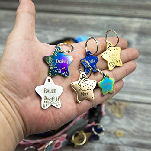 Personalized Dog Tag with 5 Lines of Custom Deep Engraved Durable Stainless Steel Pet ID Name Tag Designer Small Size Star - size: Small, style: Star