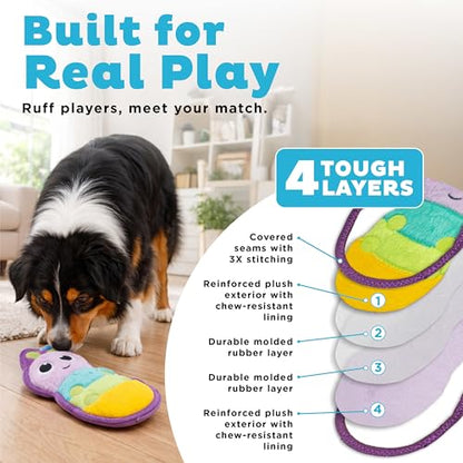 Outward Hound Tough Skinz Dog Toy, Durable Plush with 2X Lining, No Stuffing, Jumbo Squeaker, Caterpillar, 9.5" - color: Caterpillar Multi, size: Medium