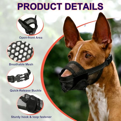 Breathable Dog Muzzle, Soft Mesh Muzzle for Large Medium Small Dogs - Pet Mouth Guard with Reflective Straps, Prevents Biting Chewing Scavenging & Allows Drinking, (XL) - size: XL