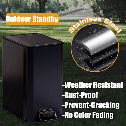Metal Dog Pooper Scooper for Yard - 3.2Gal Dog Poop Trash Can Outside with Pedal - Pet Waste Container Outdoor - Stainless Steel Garbage Bucket with Lid - Trash Bin, Long Handle Tray and Rake - Black