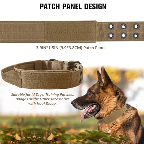 Tactical Dog Collar with Handle, Military Adjustable Heavy Duty Metal Buckle Dog Collars Soft Nylon Training Collar for Medium Large Dogs (Brown, Large) - color: Brown-HD, size: L