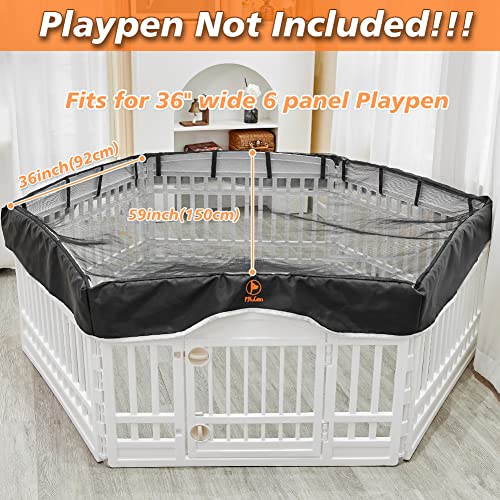 PJYuCien Dog Playpen Mesh Top Cover, Fits 36 Inch 6 Panels Regular Hexagonal Plastic Exercise Pet Pen, Adhesive Tape Connections, Black (Note: Cover Only, Fence Not Included) - style: Black Cover, 36"Width, Black ( Adhesive Tape Connections )