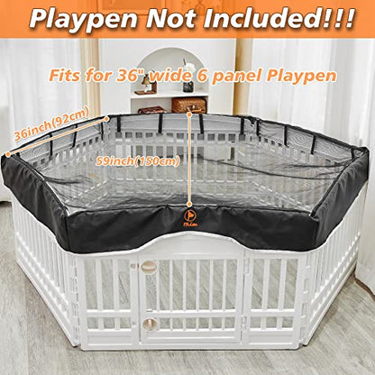 PJYuCien Dog Playpen Mesh Top Cover, Fits 36 Inch 6 Panels Regular Hexagonal Plastic Exercise Pet Pen, Adhesive Tape Connections, Black (Note: Cover Only, Fence Not Included) - style: Black Cover, 36"Width, Black ( Adhesive Tape Connections )