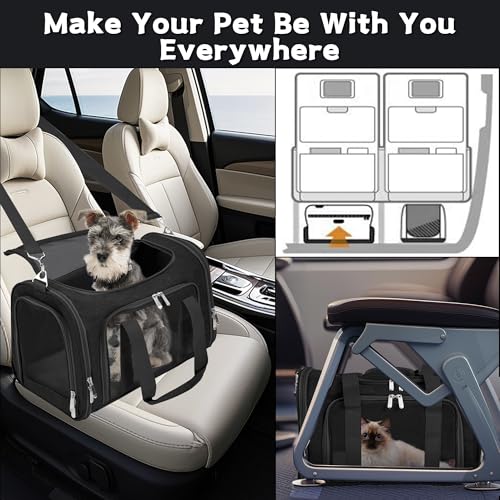 Soft-Sided Cat/Dog/Pet Carrier, Collapsible Pets Travel Carriers for Big Cats/Small Dogs with Shoulder Strap & Removable Mat, Mesh Puppy Carry Bag, Up to 16 Lbs, TSA Airline Approved(Black) - color: BLACK, size: 17"L x 11"W x 11"H