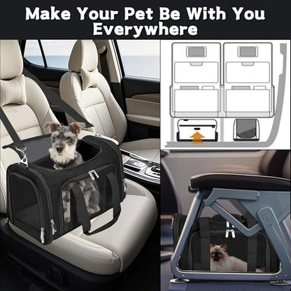 Soft-Sided Cat/Dog/Pet Carrier, Collapsible Pets Travel Carriers for Big Cats/Small Dogs with Shoulder Strap & Removable Mat, Mesh Puppy Carry Bag, Up to 16 Lbs, TSA Airline Approved(Black) - color: BLACK, size: 17"L x 11"W x 11"H