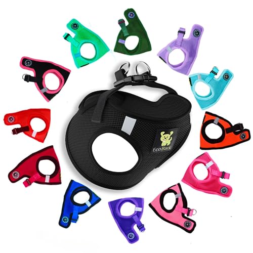 EcoBark Step in Dog Harness - Eco-Friendly Teacup Dog Harnesses for XXS, XS, and Small Dogs - Reflective and Adjustable Mini Body Halter Vest -Tiny Soft Mesh Toy Breed Harness (XXXS, Black) - color: Black, size: XXXS- 2 to 3 lbs- Chest up to 10 in (Pack o