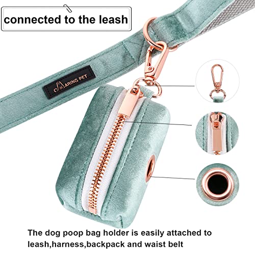 ARING PET Dog Waste Bag Dispenser, Velvet Green Doggy Poop Bags Holders Attach to Any Leashes, Portable Washable Pet Waste Pouch Dispenser with Metal Zipper - color: A:green