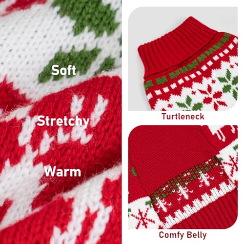 KYEESE Dog Christmas Sweater, Warm Turtleneck Dog Sweater for Small Dogs Boy Girl with Snowflake & Reindeer Pattern, Cozy Winter Knitwear with Leash Hole, Festive Holiday Outfit, Small - color: 1# Christmas, size: Small (4-7lbs)