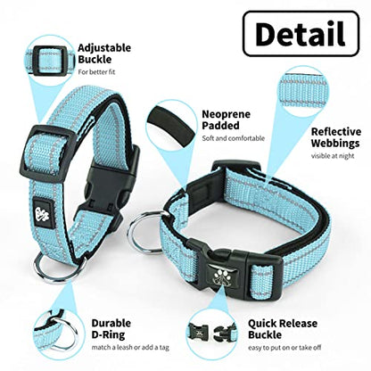 NESTROAD Dog Collar and Leash Set,Reflective Dog Collars with Quick Release Buckle,Adjustable Nylon Pet Collar for Small Medium Large Dogs(Small,Blue) - color: Blue, size: Small