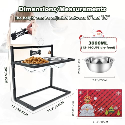 SHAINFUN Christmas Elevated Dog Bowls for Large Breeds with Mat, Adjustable Height, Tall Raised Dog Food Water Bowl Stand Gift for Dogs - size: X-large dogs with Christmas Mat