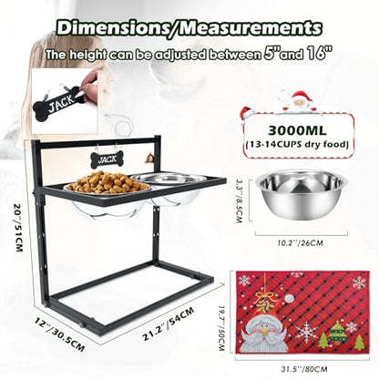 SHAINFUN Christmas Elevated Dog Bowls for Large Breeds with Mat, Adjustable Height, Tall Raised Dog Food Water Bowl Stand Gift for Dogs - size: X-large dogs with Christmas Mat
