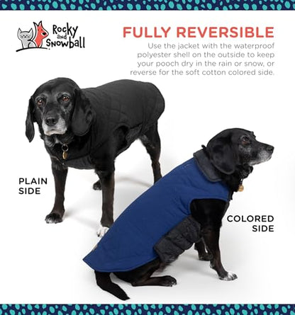Rocky 2-in-1 Reversible Dog Jacket - Waterproof Snow Coat for Medium & Large Dogs - color: Navy, size: X-Large
