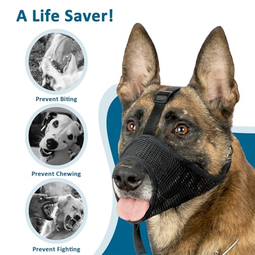 LUCKYPAW Dog Muzzle, Mesh Muzzle for Large Medium Small Dogs, Soft Mouth Guard to Prevent Biting Chewing with Adjustable Head Strap, Perfect for Vet Visit(Black, S) - size: S