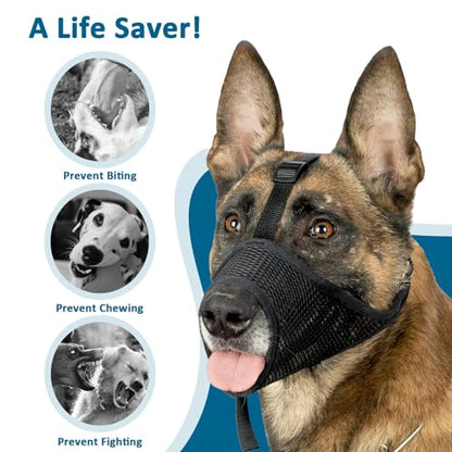 LUCKYPAW Dog Muzzle, Mesh Muzzle for Large Medium Small Dogs, Soft Mouth Guard to Prevent Biting Chewing with Adjustable Head Strap, Perfect for Vet Visit(Black, XL) - size: XL