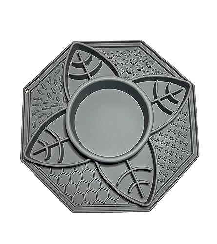Mandala Slow Feeder Bowl Grub Lick Mat for Dogs & Cats with Suction Cups- Silicone Mandala Slow Feeder Lick Mat Dog Bowl - Non Slip Dog Bowl for Small Medium Large Breed (Slate Grey) - color: Slate Grey