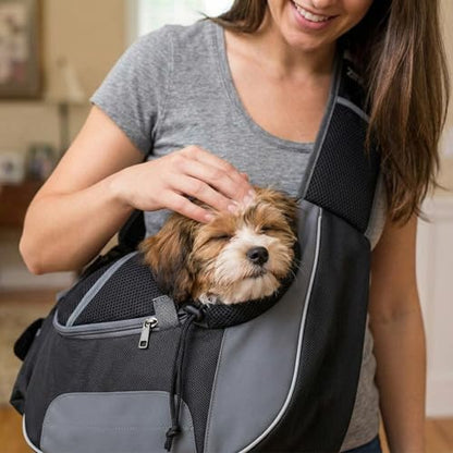 Hands-Free Sling Pet Carrier for Cats and Small Dogs up to 7lbs – Travel Set Includes Foldable Water Bowl & ID Card – Breathable Mesh, Safety Hook & Adjustable Padded Strap for Walking & Travel - color: Black