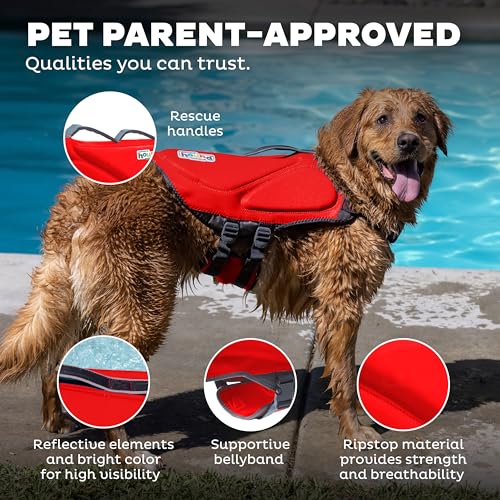 Outward Hound Dawson Swim Red Dog Life Jacket, Large - color: Red, size: Large (Chest Girth: 28"-32")