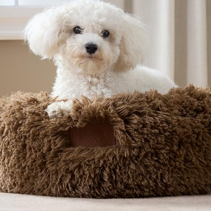 Town & Country Luxe CuddleTown Fuzzy Solid Donut Pet Bed, Soft, Cozy & Calming, Non-Slip Bottom, 100% Machine Washable, Brown, Small 24"x24"x7" Round - color: Brown, size: Small 24"x24"x7" Round