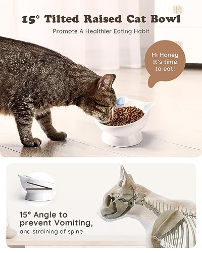 Raised Cat Food Bowl Ceramic 15° Tilted Cat Food Bowls Protect Cat's Spine Anti Vomiting Backflow Prevention Bowls for Adult Cats, Kitten, and Small Dogs, Blue - color: Blue Ears