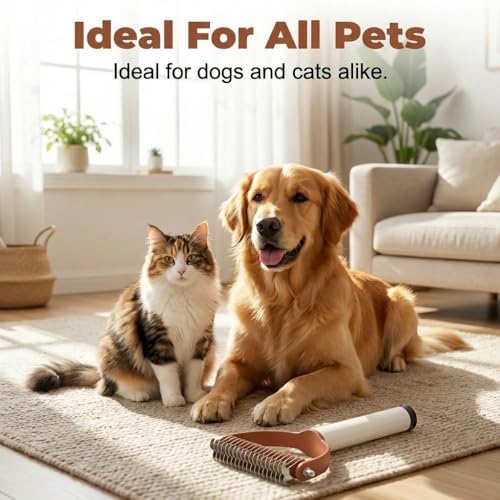 Double Sided Dematting Comb for Cats & Dogs, Undercoat Rake, Safe Deshedding Grooming Tool, Gentle Matt Remover Detangler for Long Thick Haired Pets, Ergonomic Pet Grooming Brush (Brown) - color: Brown