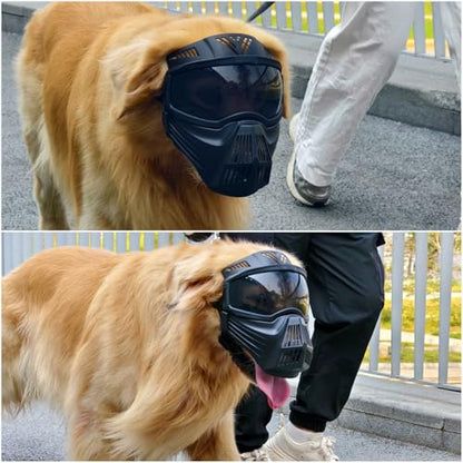 Namsan Large Dog Goggles with Basket Muzzle, Breathable, Full Face Protective, Dog Sunglasses with Mouth Cover for Medium to Large Dogs, Adjustable, Black - color: (Full-Face)Black