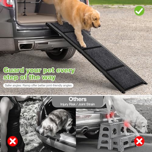 Dog Ramp for Car，63" x 17" Wide Folding Pet Ramp Dog Ramps for Medium & Large Dogs with Non-Slip Rug Surface ，Portable Dog Car Ramp for SUV Car & Truck, Outdoor Dog Ramp Up to 250 LBS - size: Upgraded 63" L x 17.3" W