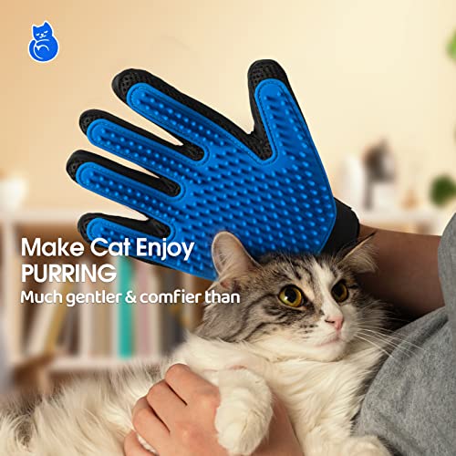 Pet Hair Remover Glove - Gentle Pet Grooming Glove Brush - Deshedding Glove - Massage Mitt with Enhanced Five Finger Design - Perfect for Dogs & Cats with Long & Short Fur - 1 Pack (Right-hand), Blue - color: Blue