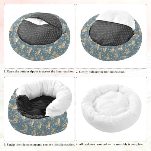 Pet Bed Santa Golden Bells Blue Print, 18" Small Dog Cuddler with Anti-Slip Bottom, Cute Pattern Round Sofa for Indoor Puppies & Kittens, All-Season Comfort - size: Small