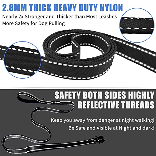 Strong Heavy Duty Dog Leash - 4ft Reflective Nylon Training Leash with Soft Padded Double Handle & Auto Lock Frog Clip - Safety Traffic Control for Large Medium Small Dogs No Pull Walk Black Black,4ft - color: Black Black, size: 4FT x 1" x 2.8MM