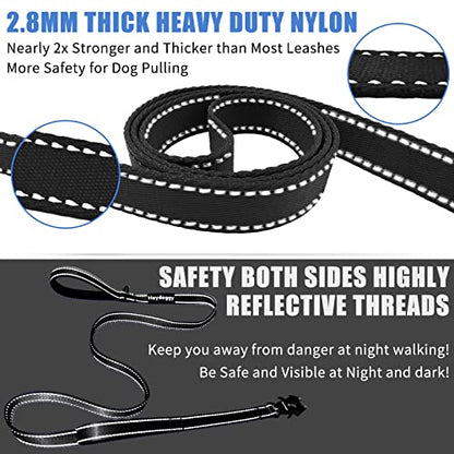 Strong Heavy Duty Dog Leash - 5ft Reflective Nylon Training Leash with Soft Padded Double Handle & Auto Lock Frog Clip - Safety Traffic Control for Large Medium Small Dogs No Pull Walk Black Black,5ft - color: Black Black, size: 5FT x 1" x 2.8MM