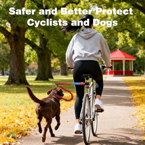 Bicycle Dog Leash for Riding, Hands Free 150° Rotating Built-in Shock Absorber Bike Retractable Leashes for Cycling, Elastic Nylon Adjusted Car Holder Seat Belt Rope (Red) - color: Red