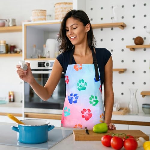 Dog Grooming Waterproof Apron with 2 Pockets, Cute Animals Puppy Dog Pets Apron - style: Watercolor Dog Paw