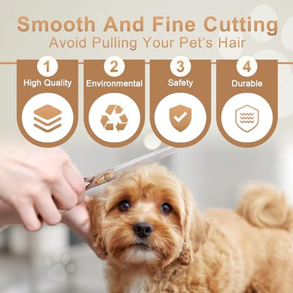 Professional Dog Grooming Scissors Rose Gold 440C Stainless Steel Straight Thinning Curved Chunker Shears for Pet Grooming Services Dogs and Cats (Thinning, 7‘’) - size: 7‘’, style: Thinning