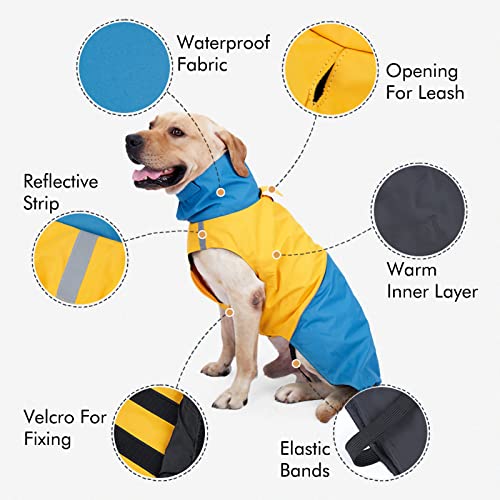 Dog Winter Coat, X-Small, Blue+Yellow, Waterproof, High-Collar, Reflective Strip, Leash Hole, Polyester - color: Blue+Yellow, size: X-Small