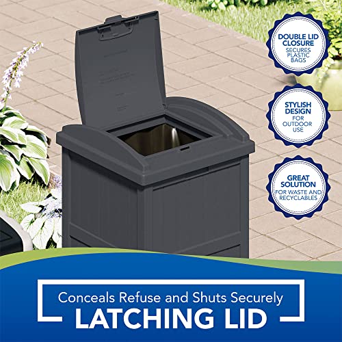 Suncast 2 Pack Trash Hideaway Refuse Container, Stylish Resin Outdoor Garbage Bin with Latching Lid, 30 to 33 Gallon Capacity, Cyberspace - color: Cyberspace, size: 2 Pack
