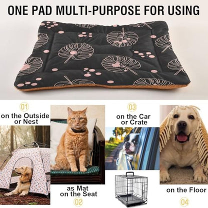 Tropical Floral Pattern Pet Bed Mat for Dogs and Cats, Soft Washable Crate Pad with Non-Slip Bottom, Cozy Bed Cushion for Small Medium Large Pets, 24x36 Inch - size: Medium