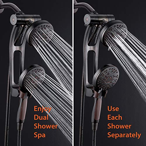 High Pressure 48-mode Luxury 3-way Combo with Adjustable Extension Arm – Dual Rain & Handheld Shower Head – Extra Long 6 Foot Stainless Steel Hose – All Oil Rubbed Bronze Finish – Top US Brand - color: Oil Rubbed Bronze